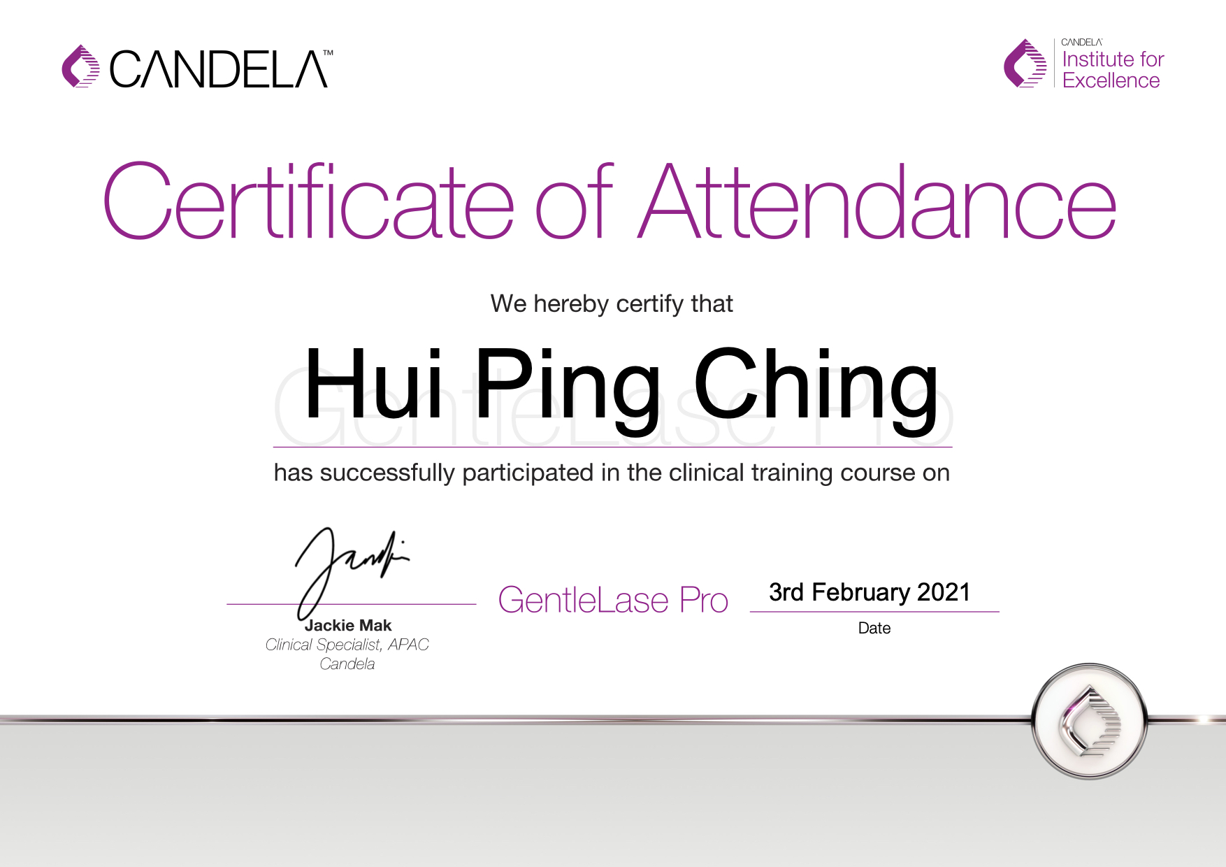 GentleLase_Pro_Certifcate_HuiPingChingYanis