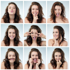 shes perfect every single way composite image young woman doing different expressions