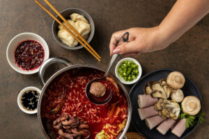 top view hotpot dishes